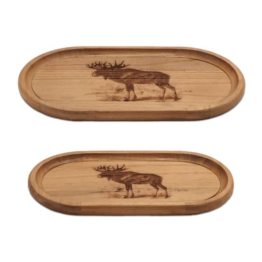 Melrose Brown Oval Woodland Moose Wood Trays Set